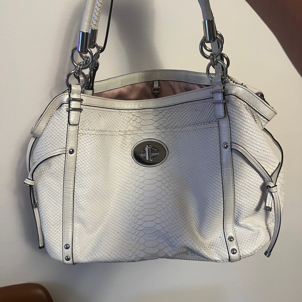 Coach White Snake-Embossed Shoulder Bag